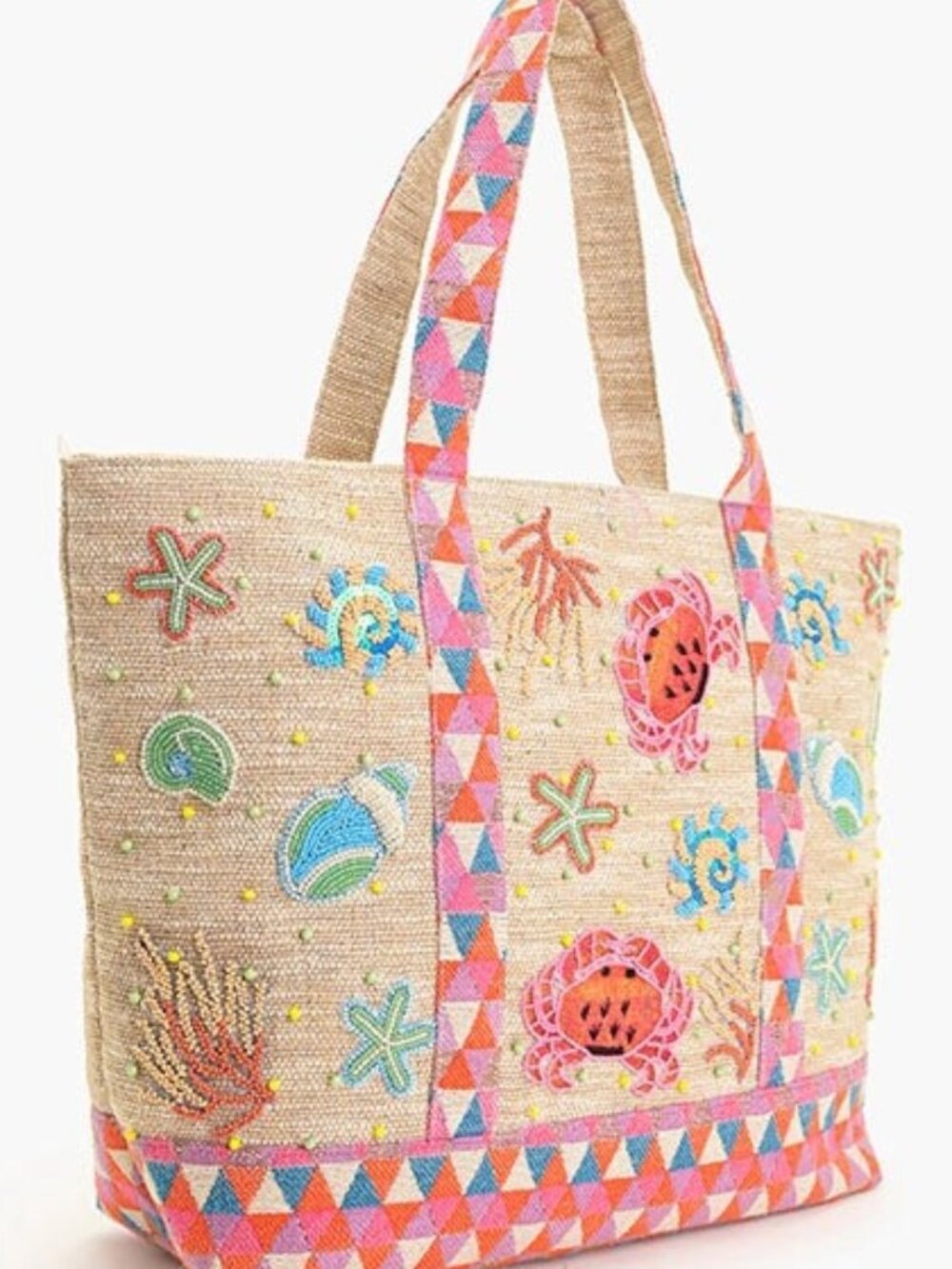 NWT America & Beyond Crab Shell Starfish Beaded Boat Tote Beach Bag Resort - Picture 3 of 5
